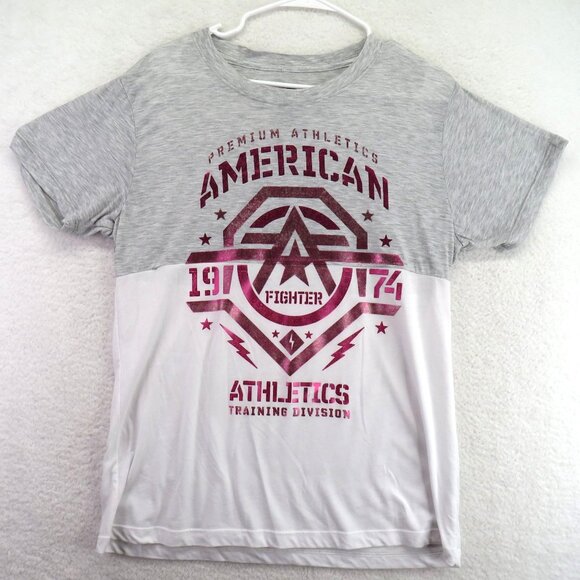 American Fighter Athletic T Shirt Size XL Gray White Pink Metallic Logo - Picture 1 of 7